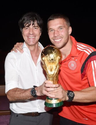 <p>
	Bundestrainer Joachim Löw und Lukas Podolski.</p>
