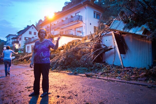 <p>
	Nach den heftigen Gewittern in Hessen und Rheinland-Pfalz gehen am Montag die Aufräumarbeiten weiter. Am Sonntagabend hatten Sturmböen Dutzende Dächer abgedeckt und zahlreiche Bäume zum Umstürzen gebracht.</p>
