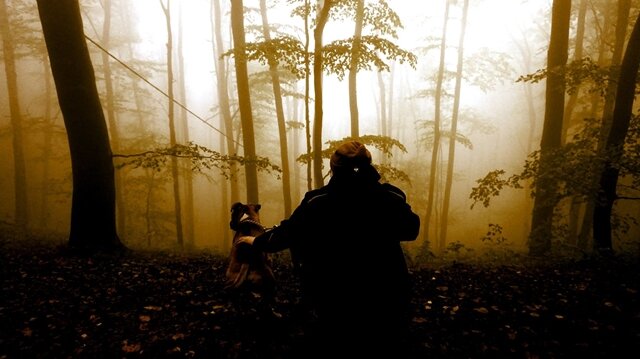 <p>
	Paul Koppusch mit Hund Cuno auf dem Windberg in Freital bei wunderschönem Nebelwetter</p>

