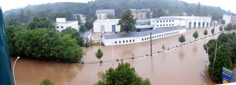 Die Annaberger Straße in Chemnitz während des Hochwassers.