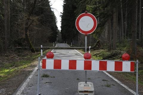 <p>
	<span class="Text">In Wolfspfütz musste diese Straße wegen umgestürzter Bäume gesperrt werden.</span></p>
