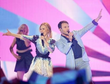 <p>
	Monika Linkyte und Vaidas Baumila sangen im Duett für Litauen.</p>
