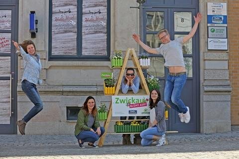 <p>Team von Radio Zwickau am Kornmarkt.</p>

