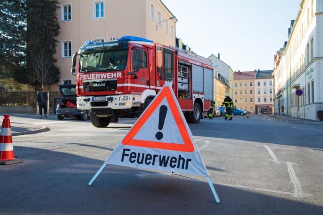 <p>Die Freiberger Feuerwehr war mit vier Kameraden und einem Fahrzeug vor Ort.</p>
