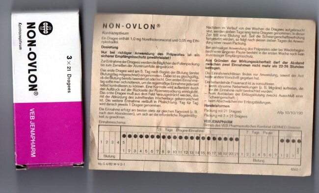 <p>Die Antibabypille Non-Ovlon wurde in der DDR regelmäßig mit Beipackzettel ausgeliefert.</p>
