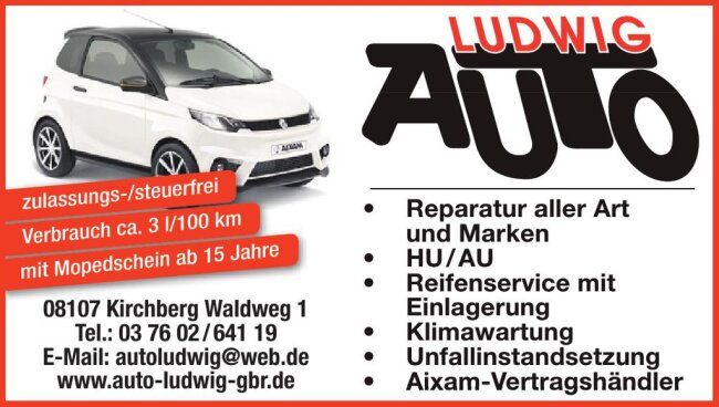 <p><a href="http://www.auto-ludwig-gbr.de/">Auto Ludwig</a> - KFZ Meisterbetrieb, Leichtkraftfahrzeuge, Mopedauto, Tuning, Pocketbike und Service rund um Ihr Auto.</p>
