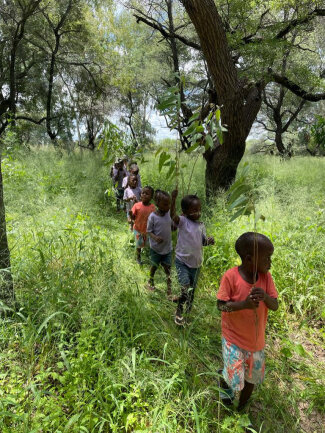 <p>Wald anpflanzen: die Kinder tragen die ausgegrabenen Setzlinge</p>
