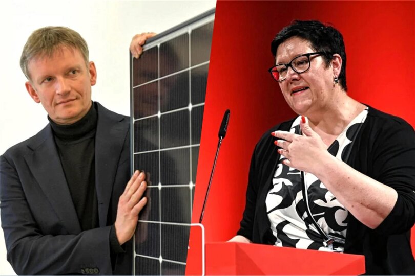 Meyer-Burger-Chef Gunter Erfurt (l.) und SPD-Bundestagsabgeordnete Kathrin Michel.