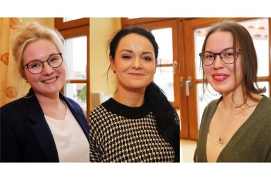 Drei Kandidatinnen für die 4. Silberstadtkönigin von Freiberg: Laura Schröter, Olivia Wagner und Emily Clauß (v.l.).