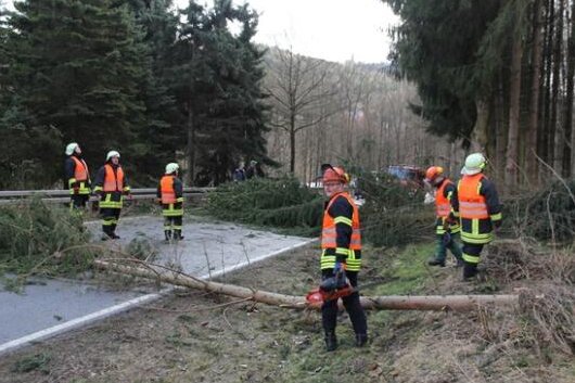 15 Einsätze wegen Sturmtief "Wilfried" - Feuerwehreinsatz im Augustusburger Ortsteil Erdmannsdorf.