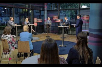 Maria Euchler (2. v. l.) war zusammen mit Helge Lindh (h. v. l.), Armin Schuster und Raphael Bossong zu Gast in der Talkshow von Moderator Andreas F. Rook. 