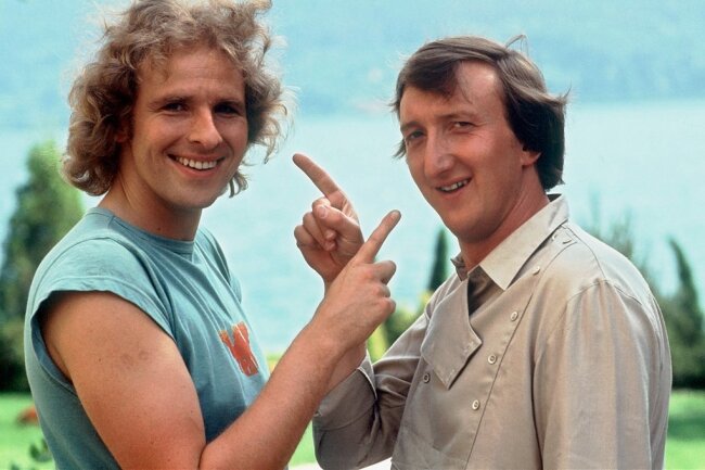 40 Jahre her: Thomas Gottschalk (links) und Mike Krüger während der Dreharbeiten zum Kinofilm "Die Supernasen". 