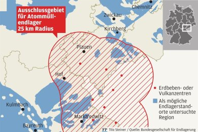 Die vogtländischen Schwarm-Erdbeben und schlummernde Vulkane aus der Eiszeit sorgen mit 25 Kilometern Radius um die Epizentren herum für ein Ausschlussgebiet bei der Suche nach dem Standort für Deutschlands hoch radioaktiven Atommüll.