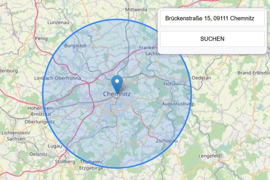 Radius umkreissuche karte Kartenradiusrechner