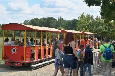 Der Sonnenlandpark in Lichtenau mit der Parkbahn "Anton" voller Besucher am 2. August: Am vergangenen Sonntag kam es hier zu einer Massenschlägerei.
