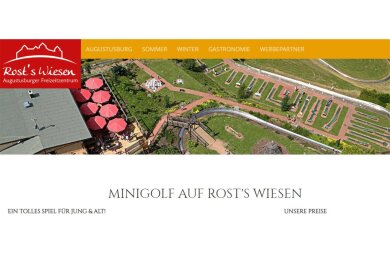 Ein Screenshot der Internetseite des Freizeitzentrums Rosts Wiesen zeigt die Minigolfanlage.