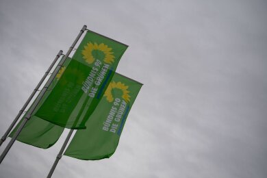 Flaggen mit dem Logo von Bündnis 90/Die Grünen.