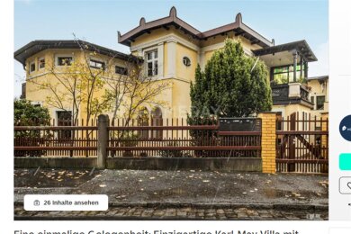 Wird auf Immoscout24 als „einmalige Gelegenheit“ angeboten: Die ehemals von Karl May angemietete „Villa Agnes“ in Radebeul.