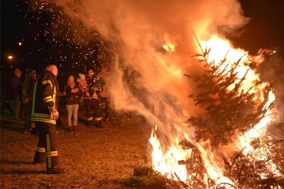 Ade, du schöne Weihnachtszeit: Mittelsachsen lassen jetzt die Tannenbäume fliegen - Ein Traditionsfeuer brannte in Weißenborn. Kameraden der Feuerwehr sorgten für das umsichtige Abbrennen der Nadelhölzer