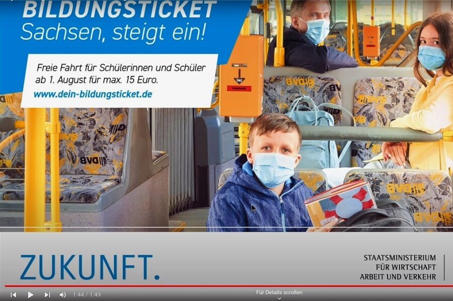 Das Motiv der Kampagne zum Bildungsticket, hier aus einem Youtube-Video zum Thema. Im Hintergrund Minister Martin Dulig. 