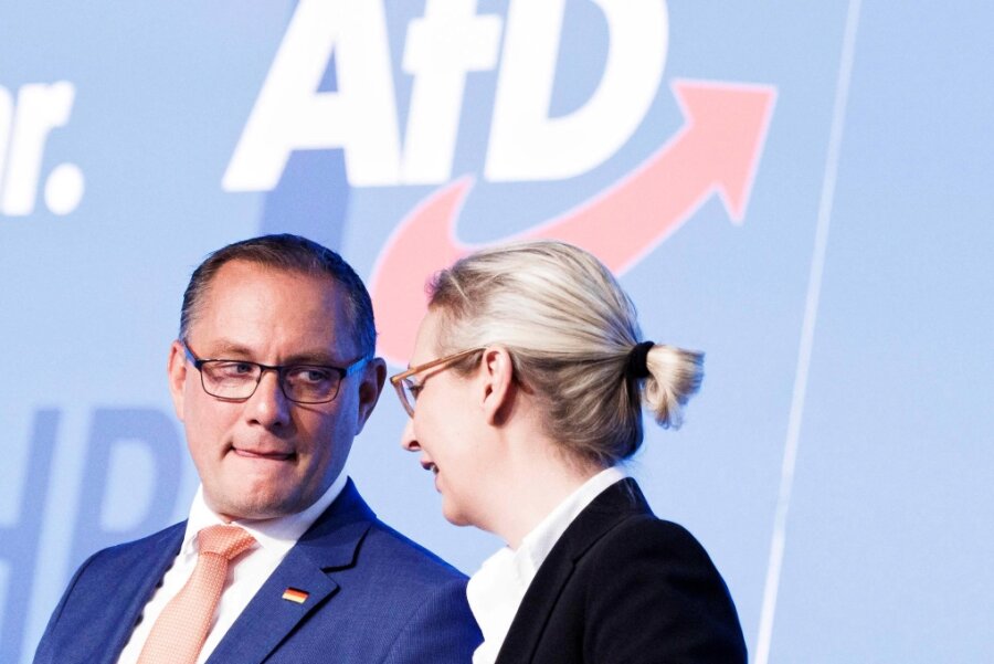 AfD-Parteitag: Von neuer Harmonie und Machtanspruch - Die beiden AfD-Bundessprecher, Tino Chrupalla und Alice Weidel, sind um harmonische Bilder aus Magdeburg bemüht. 
