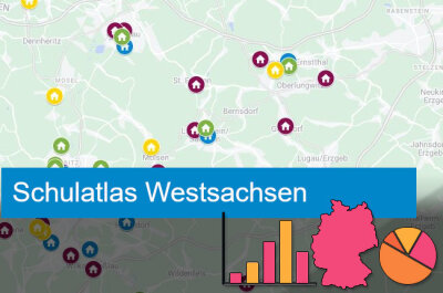 Eine interaktive Karte, die für den Landkreis Zwickau (Westsachsen) alle Oberschulen, Berufsschulen, berufsbildenden Schulen, Förderschulen und Gymnasien zeigt, ihre Standorte, Webseiten und Kontaktmöglichkeiten.