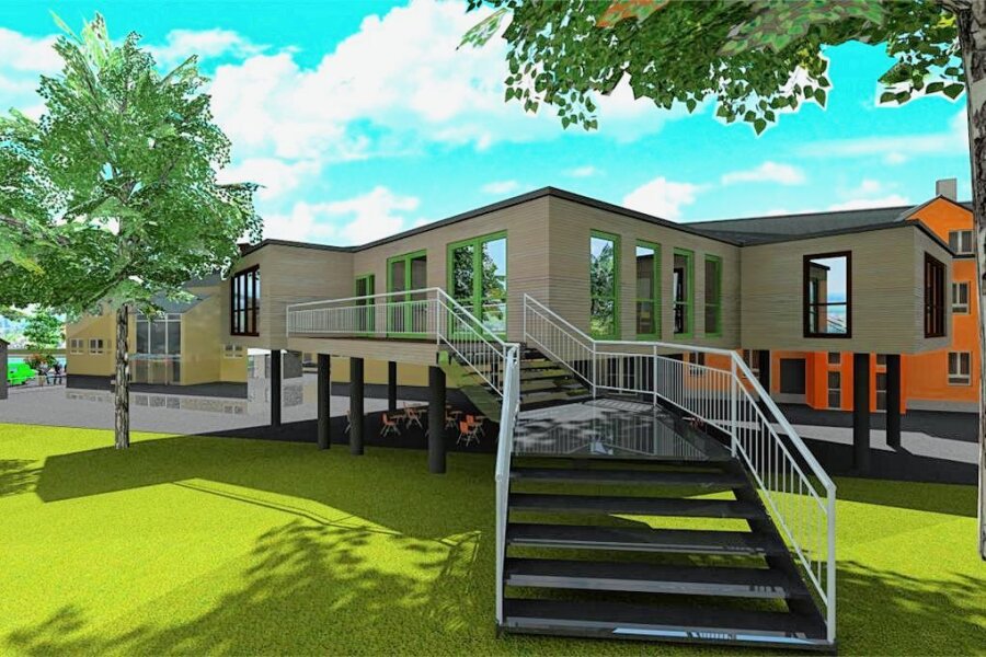 Anbau an die Grundschule Oberschöna wird konkret - Die Planer der EBB Chemnitz haben einen Anbau an die Grundschule Oberschöna auf Säulen vorgeschlagen.