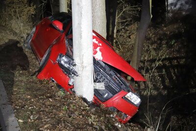 Audi prallt gegen Strommast und Baum: Insassen leicht verletzt - Bei einem Unfall im Lichtenauer Ortsteil Niederlichtenau sind am späten Samstagabend fünf Insassen eines Audis leicht verletzt worden.