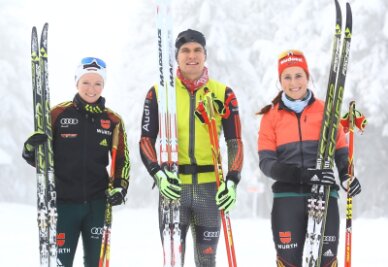 Auf der Suche nach der Olympiaspur - Julia Belger, Valentin Mättig und Katharina Hennig (von links) trainierten am Heiligabend und am zweiten Feiertag in Oberwiesenthal.