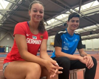 Auf Gold folgt eine kleine Weltreise - Deutsche U-20-Meister vom LAC Chemnitz: Hammerwerferin Jada Julien und Dreispringer Steven Freund. 