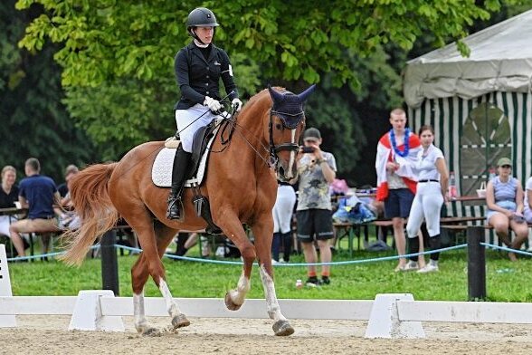 Auf unbekannten Pferden in den Parcours - Clara Nöldeke aus Berlin war in Seelitz in der Dressur am Start. Hier reitet sie das Halbfinale, das am Samstag stattfand. 