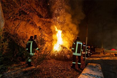 Ausrangierte Weihnachtsdeko geht in Falkenstein Flammen auf - Weit mehr als 100 Bäume sorgten dafür, dass das Feuer in Falkenstein lange loderte.