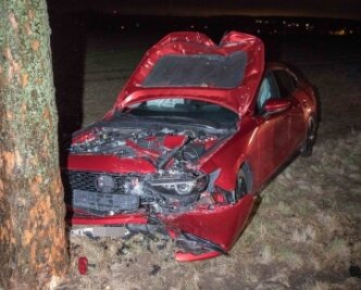 Auto prallt bei Sturm gegen Baum - Der Mazda nach der Kollision mit einem Baum. Der Fahrer kam ins Krankenhaus. 