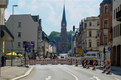 B 101 im Auer Zentrum spätestens ab Freitagnachmittag frei - Ist seit 7. Juni gesperrt: die Bundesstraße 101 in Aue.