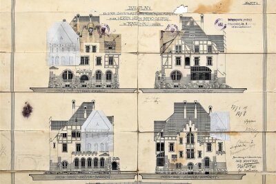 Bauherr der Georgenburg zu Raschau wird 140 – Vortrag über Original findet großes Interesse - Originale Bauzeichnung aus dem Jahr 1909 für die Planungen der Georgenburg in Raschau.