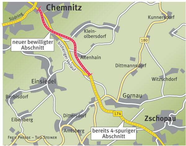 Baurecht für Ausbau der B 174 in Chemnitz - 