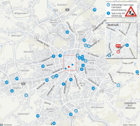 Baustellen im Chemnitzer Stadtgebiet - 