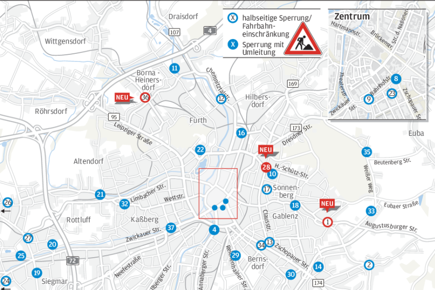 Baustellen in Chemnitz: Wo es in dieser Woche eng wird 