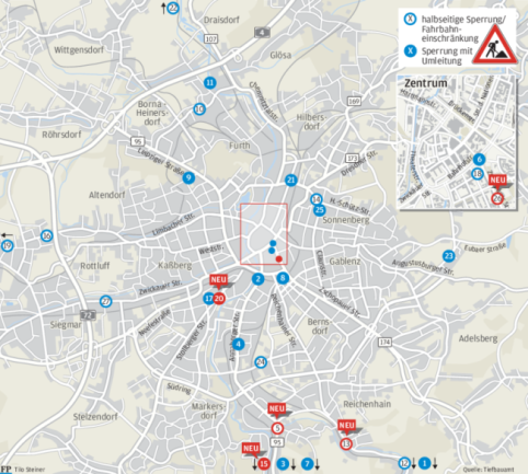 Baustellenübersicht: Wo es diese Woche in Chemnitz eng wird - 