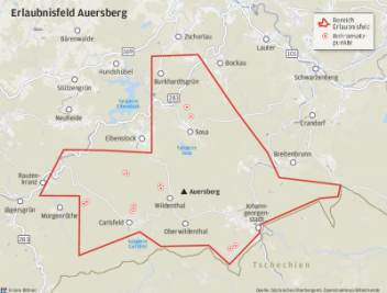 Bergbauunternehmen sucht im Auersberggebiet nach Zinnerz - Darstellung Erlaubnisfeld Auersberg