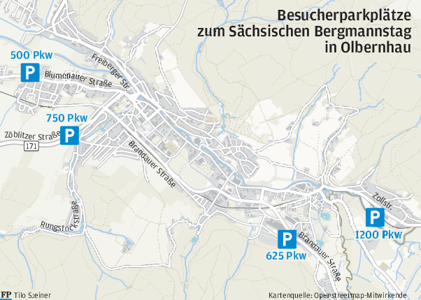 Bergmannstag: Mehr als 3000 Pkw-Stellplätze - Standortkarte: Wo die Besucherparkplätze zum Bergmannstag liegen