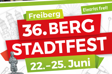 Bergstadtfest Freiberg 2024 - Flyer zum Programm, Öffnungszeiten, Bergparade, Parken.