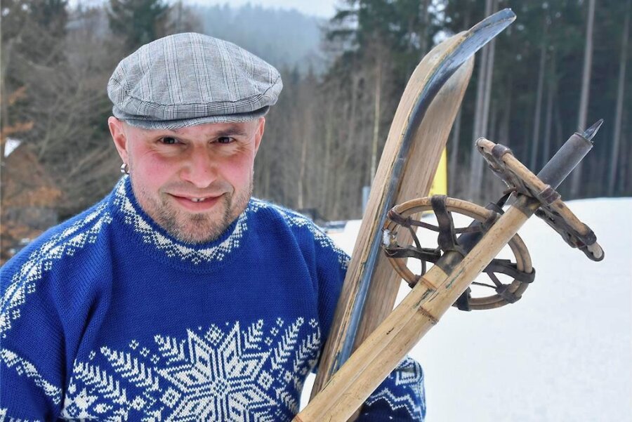 Bergwinter in Erlbach: Skigaudi mit Ausrüstung von anno dazumal - Beim erstmals ausgetragenen Traditionsrennen am Kegelberg dabei: Robert Voigt vom Wintersportverein Erlbach. Er startete in der Kategorie "Alte Skiausrüstung".