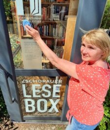 Bibliothek freut sich wieder auf Besucher - Claudia Schulz beim Frühjahrsputz an der Lesebox der Zschopauer Stadtbibliothek. 