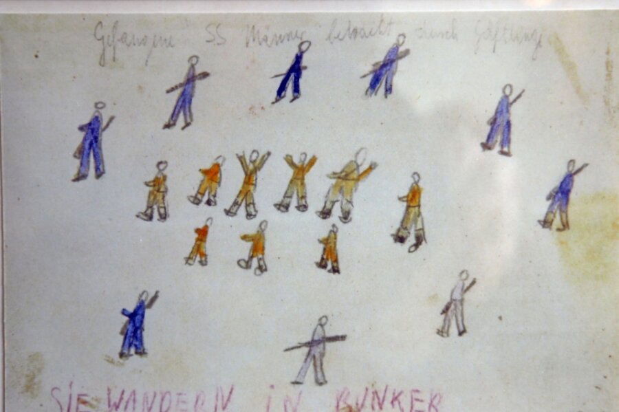 Eine der Zeichnungen, die Thomas Geve im Alter von 13 und 14 Jahren im Konzentrationslager Auschwitz-Birkenau anfertigte.
