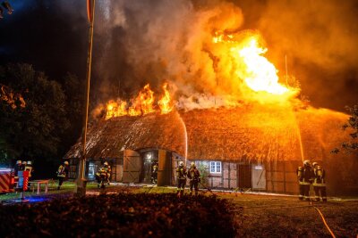 Bilder des Tages vom 29.06.2024 - Bei einem Großfeuer im Landschaftsmuseum Angeln in Schleswig-Holstein ist das fast 400 Jahre alte Marxenhaus vollständig zerstört worden. Die Ursache für das Feuer ist noch unklar.