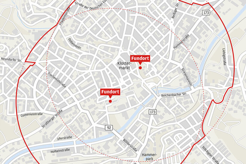 Bombensuche: Plauen veröffentlicht Liste betroffener Adressen - In diesem Umkreis ist am Samstag, 18. Juli, mit einer Evakuierung zu rechnen. Genaueres steht Samstagfrüh fest. 