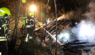 Brandserie hält an: Schuppen in Flammen - In Harthau brannte am Mittwochabend ein Lagerschuppen. Die Feuerwehr musste auch im Waldstück ringsherum löschen. 
