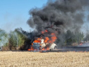 Brennendes Auto löst großen Feldbrand in Langenhessen aus - 