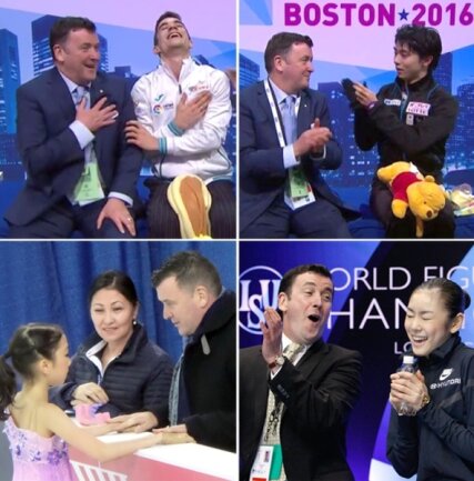 Brian Orser, der Meistermacher - Brian Orser mit Javier Fernandez (Spanien), Yuzuru Hanyu (Japan), Elizabet Tursynbayeva (Kasachstan) und Yuna Kim (Südkorea).